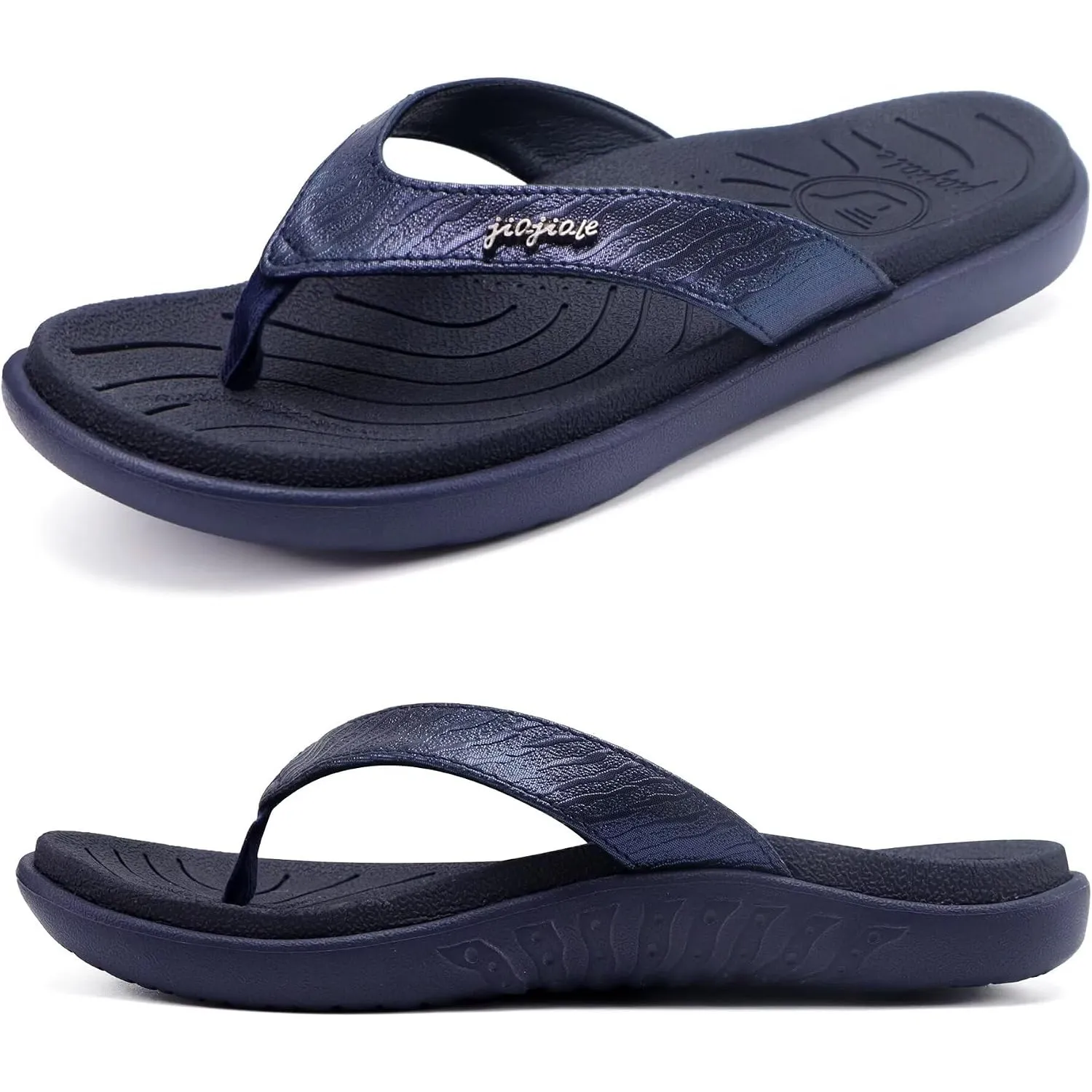 jiajiale Flip Flops Damen Mode Orthopädische Leder Stoff Leicht Zehentrenner Frauen Bequeme Yoga Fußbett Badelatschen S…