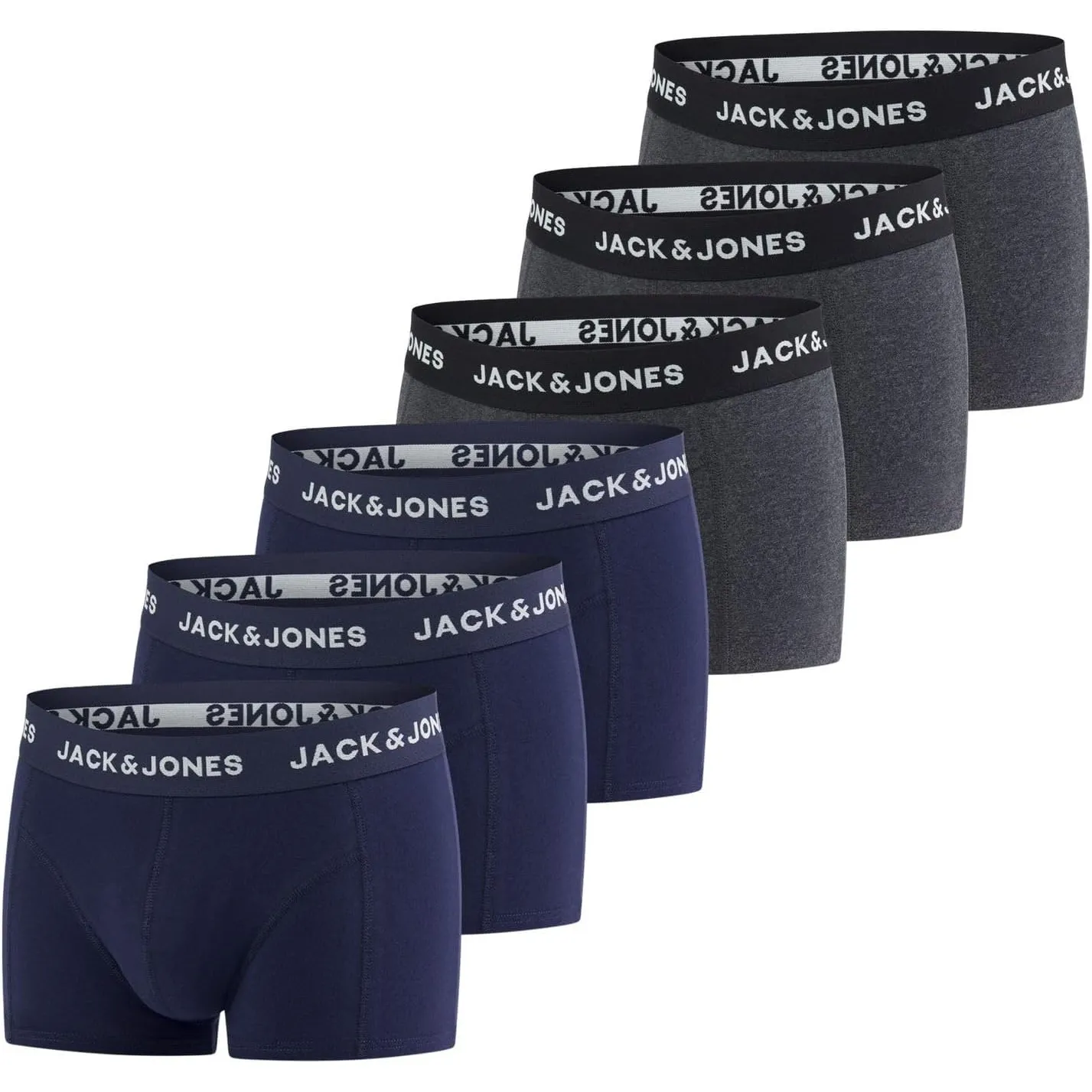 JACK & JONES Boxershorts Herren 6er Pack Basic Trunks Boxer Stretch Unterhosen Unterwäsche Retroshorts Set Baumwolle Sc…