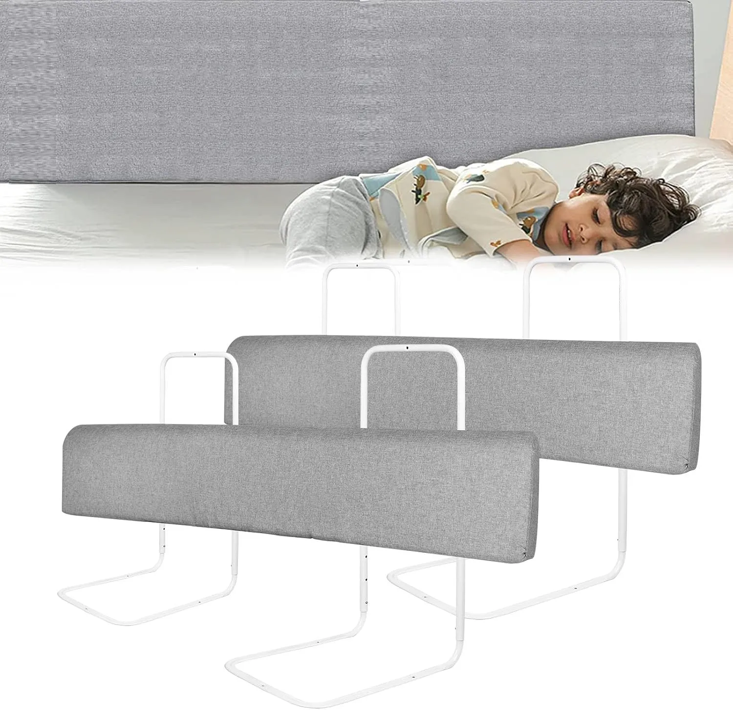 LZQ 2X Bettgitter Rausfallschutz Bettschutzgitter Kinderbettgitter Bettkantenschutz Schutzgitter Bett Bed Rail, Form Ei…