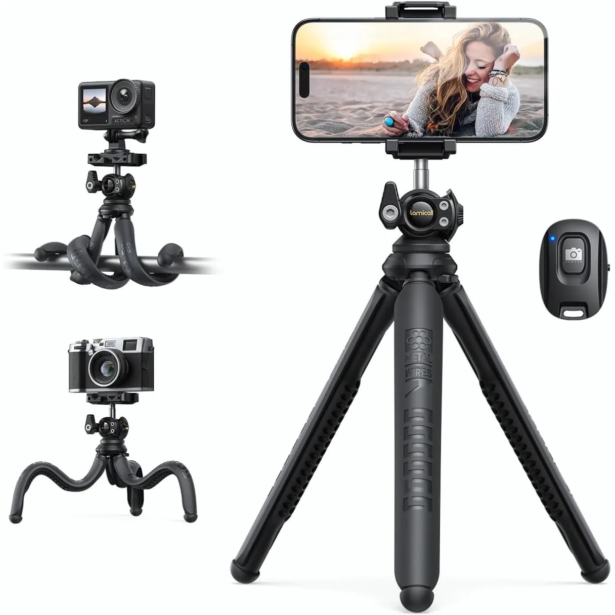 Lamicall Handy Stativ, Mini Stativ für Smartphone Tripod, Handystativhalter | 3-IN-1 Flexible Handystativ für GoPro, Ka…