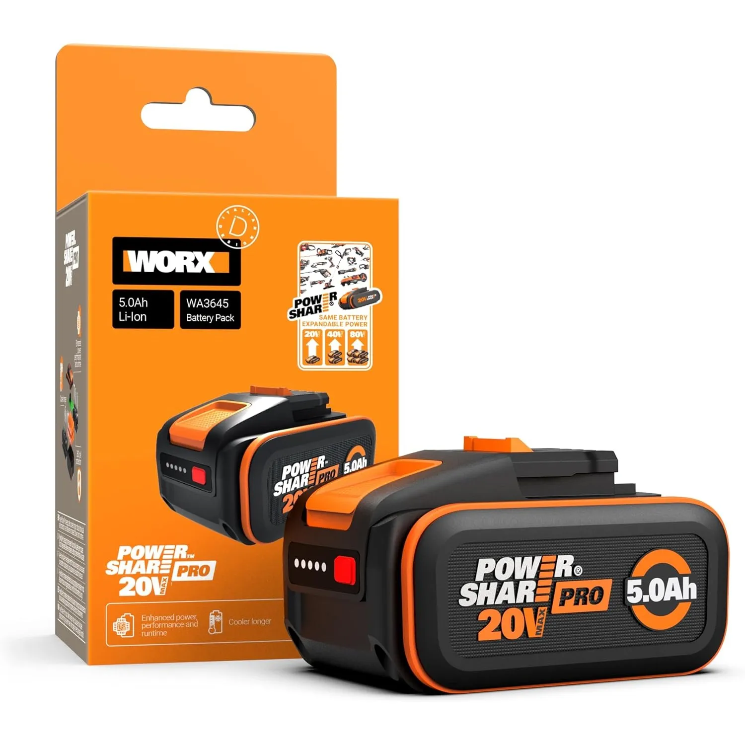 WORX WA3645 Original PowerShare Pro Akku 20V, Li-Ion, 5,0 Ah