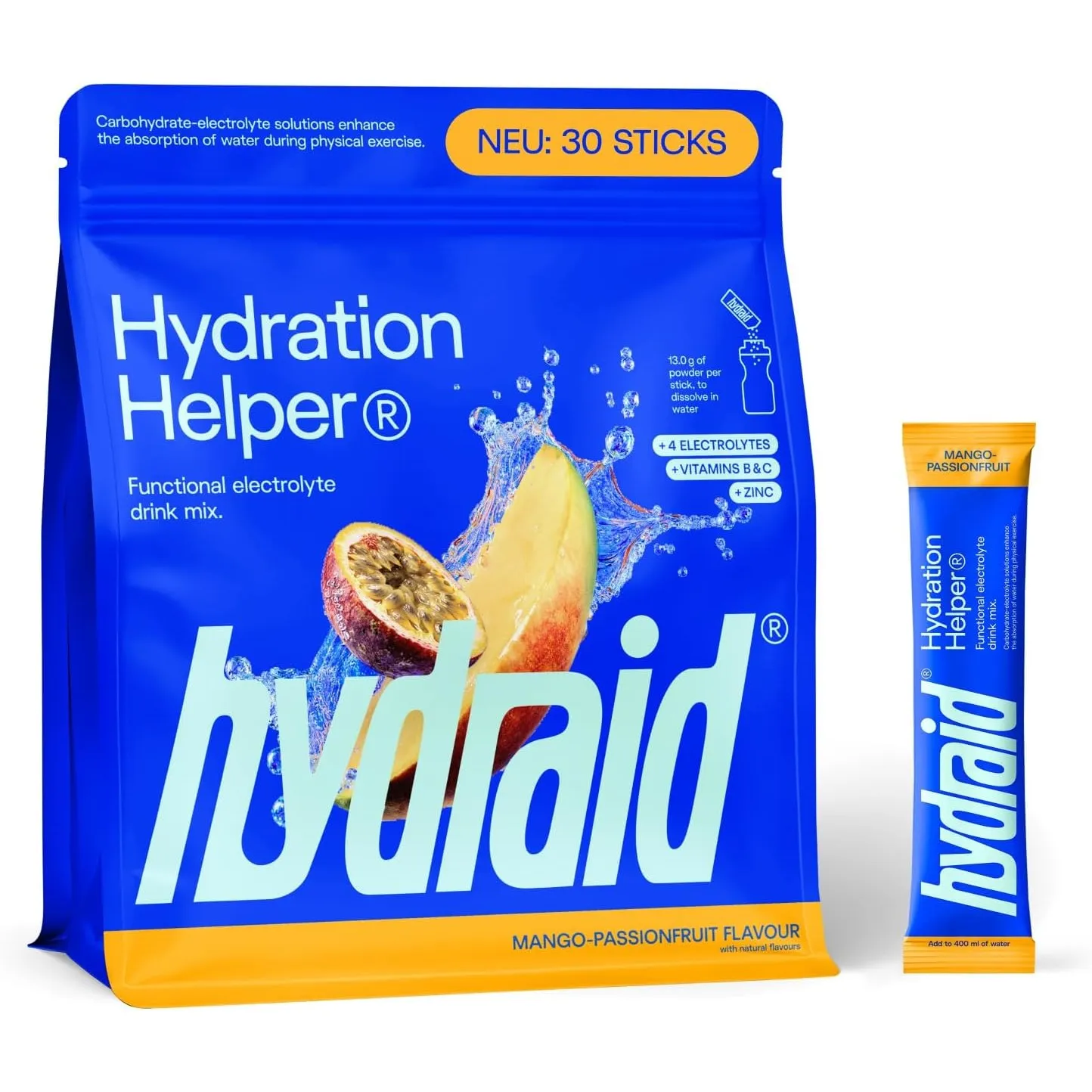 Hydraid Elektrolyte Hydration Helper® MANGO – 30 Sticks | Elektrolyt Pulver mit 1115 mg pro Stick: Natrium, Kalium, Mag…