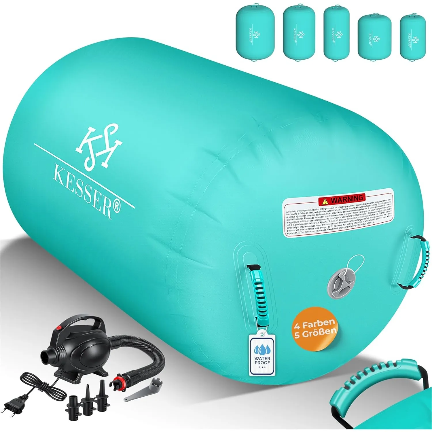 KESSER® Aufblasbare Airtrack | inkl. Tragetasche & elektr. Luftpumpe | Barrel Tumbling, Yoga, Fitnessmatte, Trainingshi…