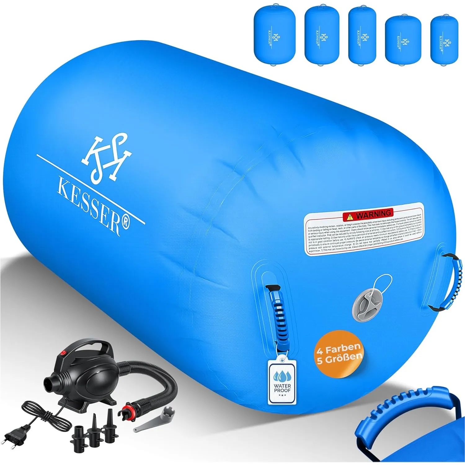 KESSER® Aufblasbare Airtrack | inkl. Tragetasche & elektr. Luftpumpe | Barrel Tumbling, Yoga, Fitnessmatte, Trainingshi…
