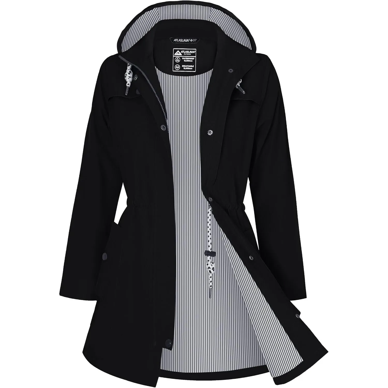 ATLASLAVA Regenjacke Damen Lang Wasserdicht Kapuze Regenmantel übergangsjacke Trenchcoat Outdoor Mantel S-3XL