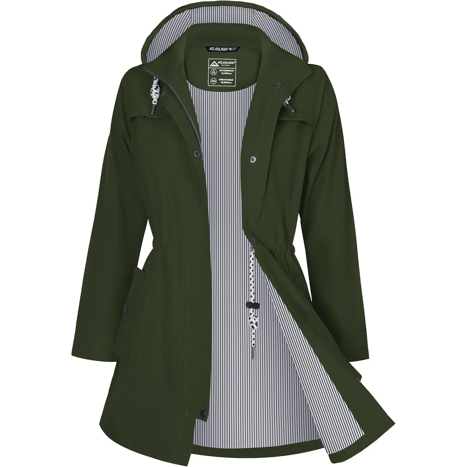 ATLASLAVA Regenjacke Damen Lang Wasserdicht Kapuze Regenmantel übergangsjacke Trenchcoat Outdoor Mantel S-3XL