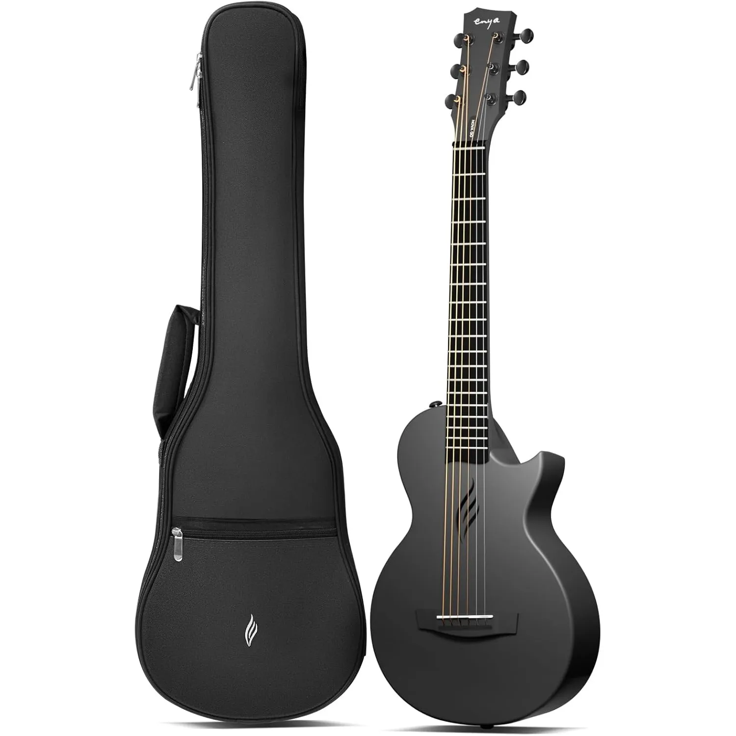 Enya Nova Go Mini-Gitarre – Akustische Gitarre, Schwarz, 1/4 aus Kohlefaser, für Kinder, Erwachsene, Anfänger, Reisegit…