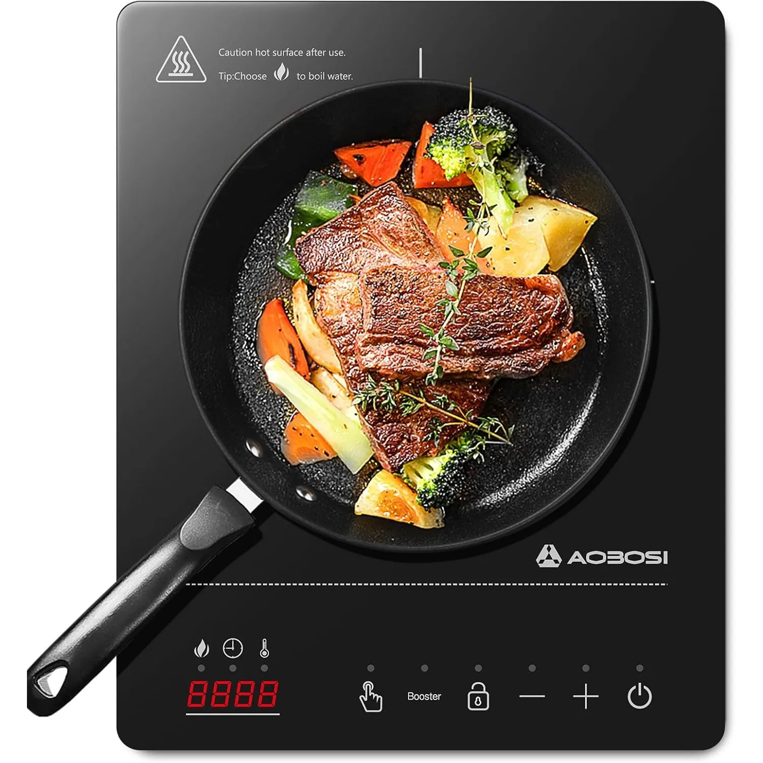 Aobosi Induktionskochfeld 1 Platte,Induktionskochplatte mit Booster-Funktion, 20 Leistungsstufen und Temperaturstufen,K…