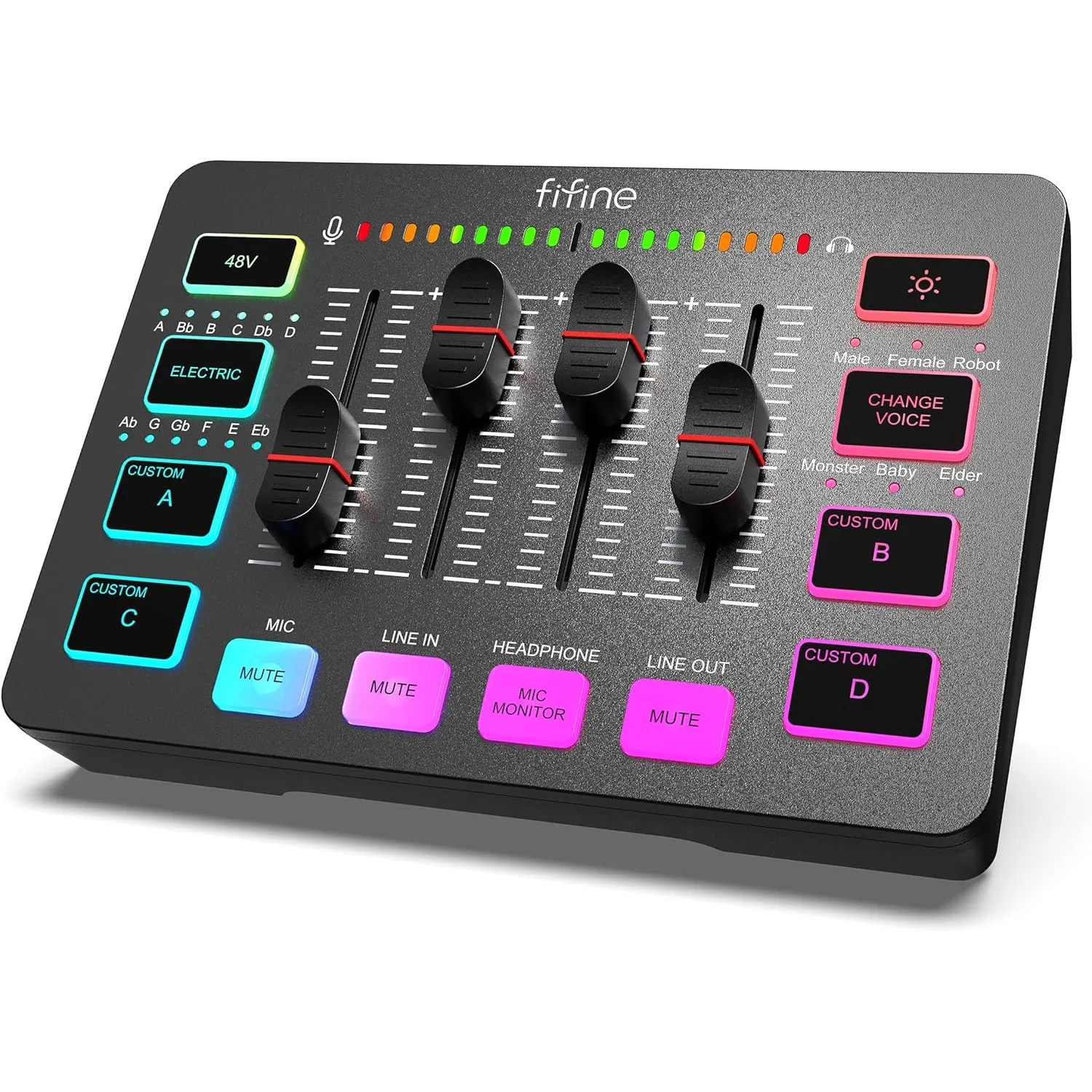 FIFINE Gaming Audio Mixer für PC, RGB Soundkarte für XLR Mikrofon, Audio Interface für Streaming Musiker, Mischpult für…