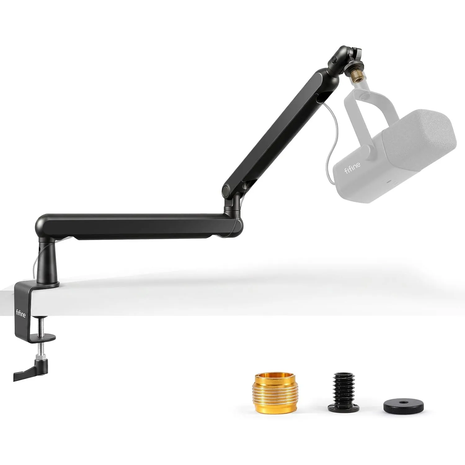 FIFINE Mikrofon Arm, flach einstellbarer Stangen Mikrofon Ständer mit Mikrofonclip, Schraubenadapter, Kabelmanagement, …