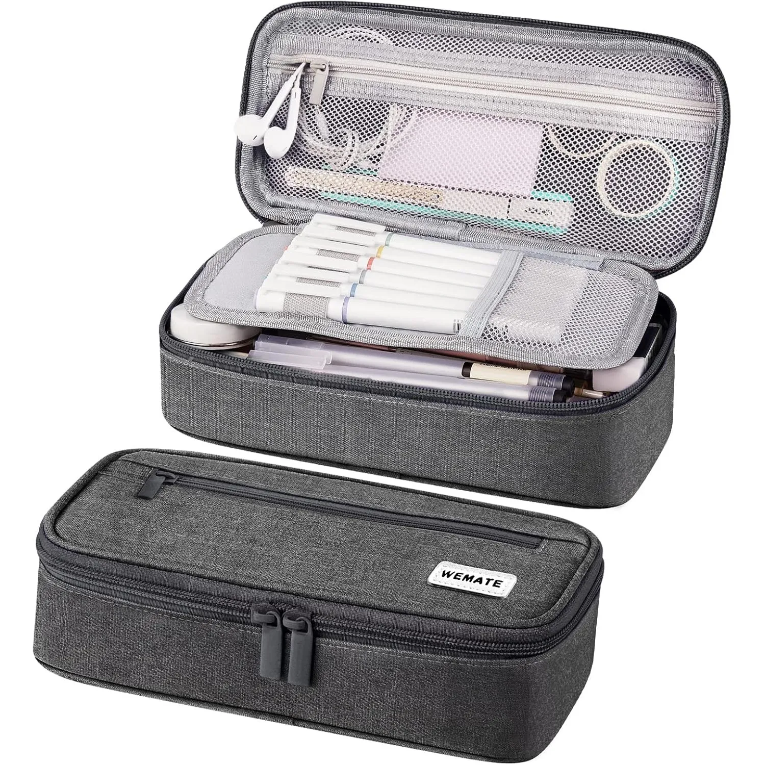 WEMATE Federmäppchen Federtaschen Mäppchen Etui Stifte 5 Fach, Große Kapazität Pencil Case Großes Federmäppchen Grau