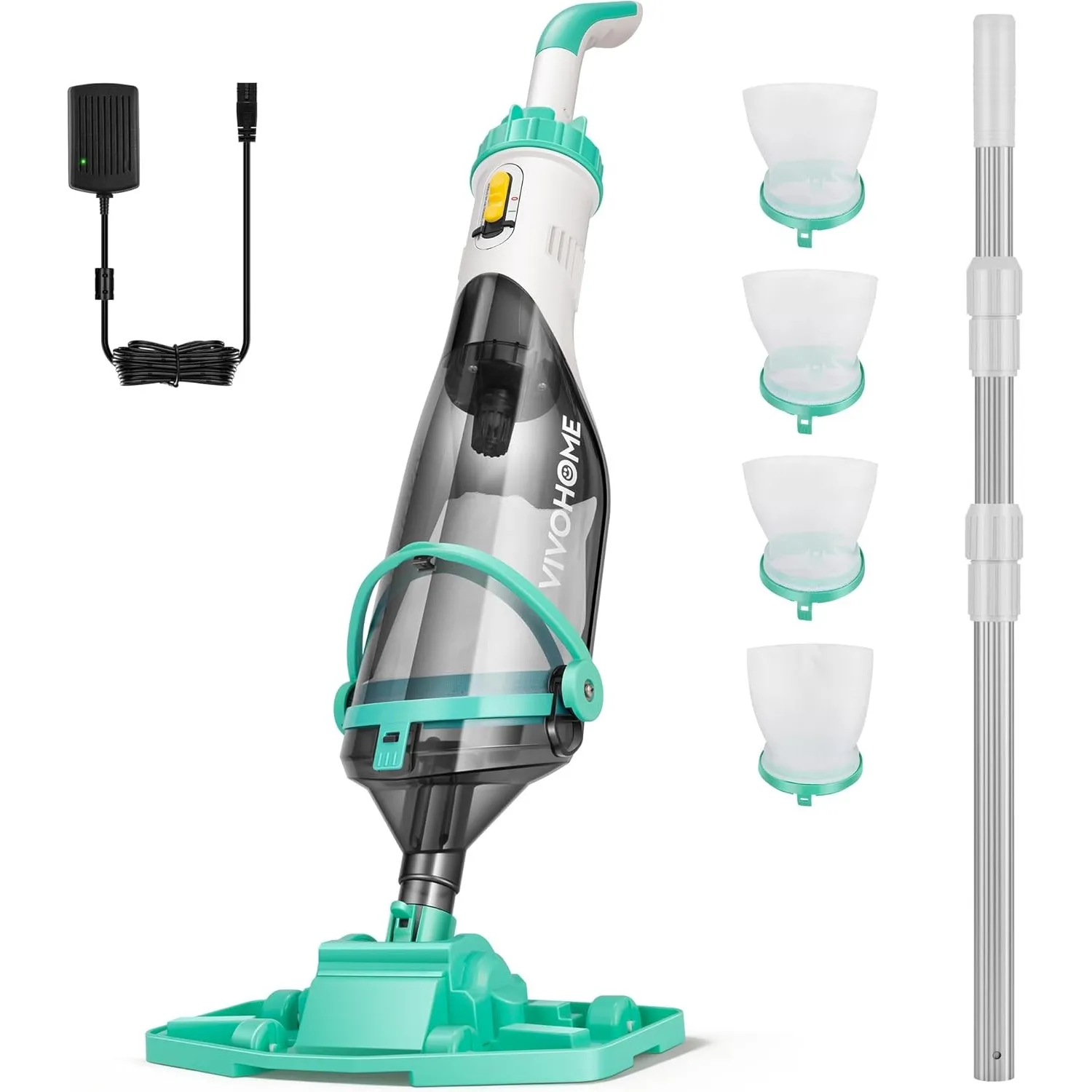 VIVOHOME Poolsauger Akku 4200 LPH Absaugung mit 213cm Verlängerungsstange | Tragbarer Poolreiniger mit 4 Filterbeutel, …