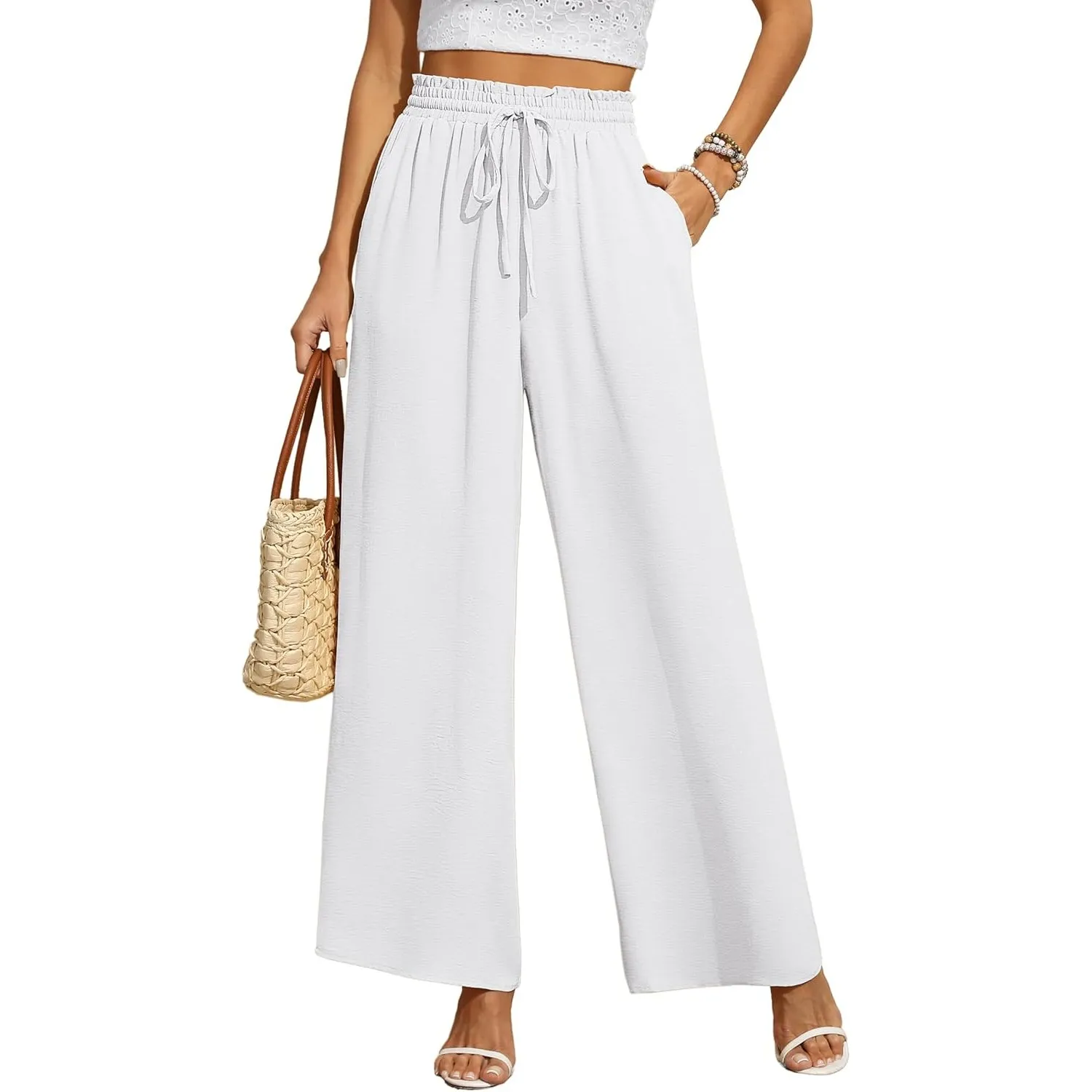 BEIGAI Damen Hosen Weites Bein Stoffhose Locker Gerade Leichte Palazzo Hose | Hohe Taille Dehnbar Lounge Freizeithose, …