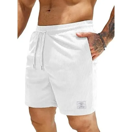 JMIERR Corduroy Shorts Herren Sommer Freizeit Leinen Stretch Baumwolle Elastische Taille mit Taschen