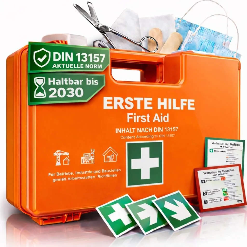 HELDENWERK Erste Hilfe Kasten Version 2026 DIN 13157:2021 mit Wandhalterung