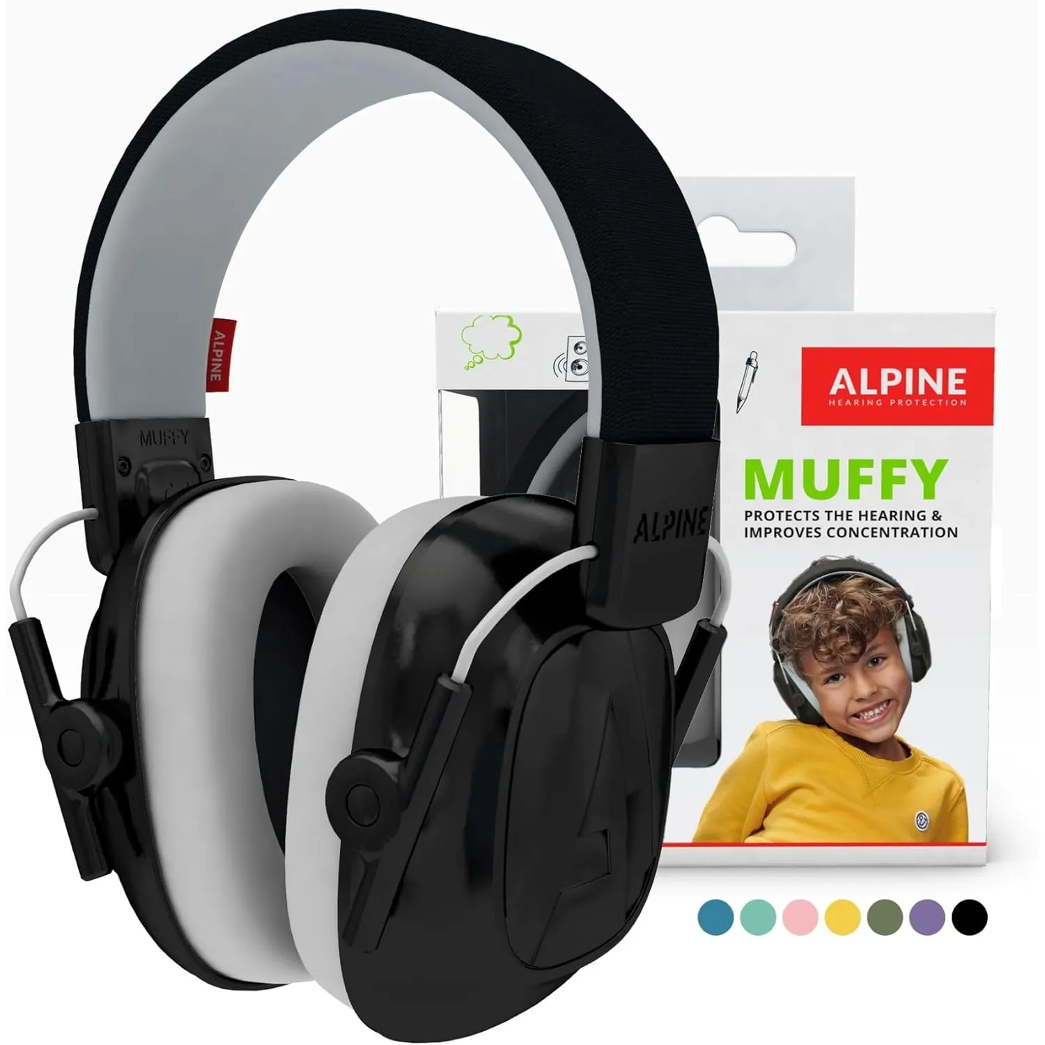 Alpine Muffy Gehörschutz für Kinder, Lärmschutz Kopfhörer, 26 dB – Schwarz
