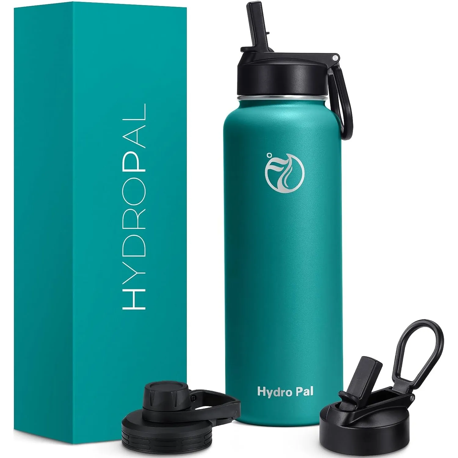 HydroPal 1,2L Edelstahl Isolierflasche,Trinkflasche mit Strohhalm 2 Deckel | BPA-frei, 24h kalt & 12h heiß Vakuumflasch…