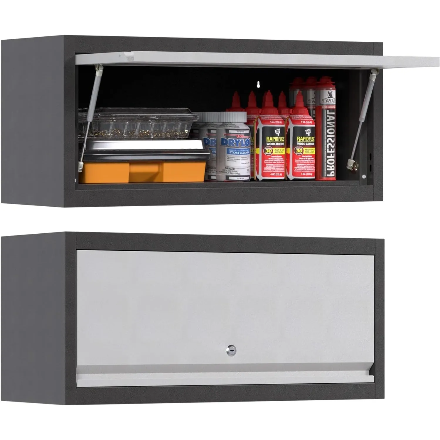 SUPEER Hängeschrank Metall Werkzeugschrank mit Klapptür H35 x L66 x D30 cm | Abschließbar Wandhängeschrank aus Edelstah…