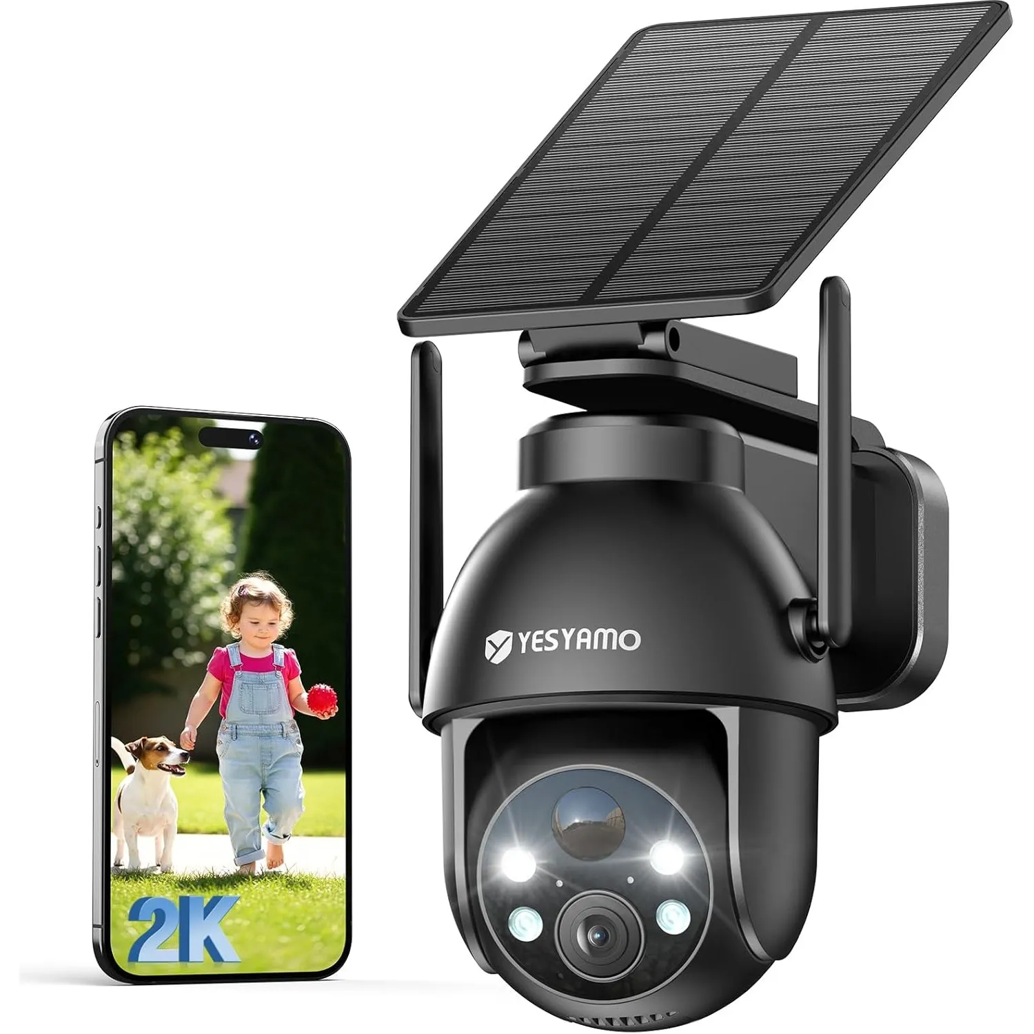 YESYAMO 2K Überwachungskamera Aussen Akku, 355°/90° Pan Tilt WLAN Kamera | Farbnachtsicht, solar Kamera Überwachung auß…
