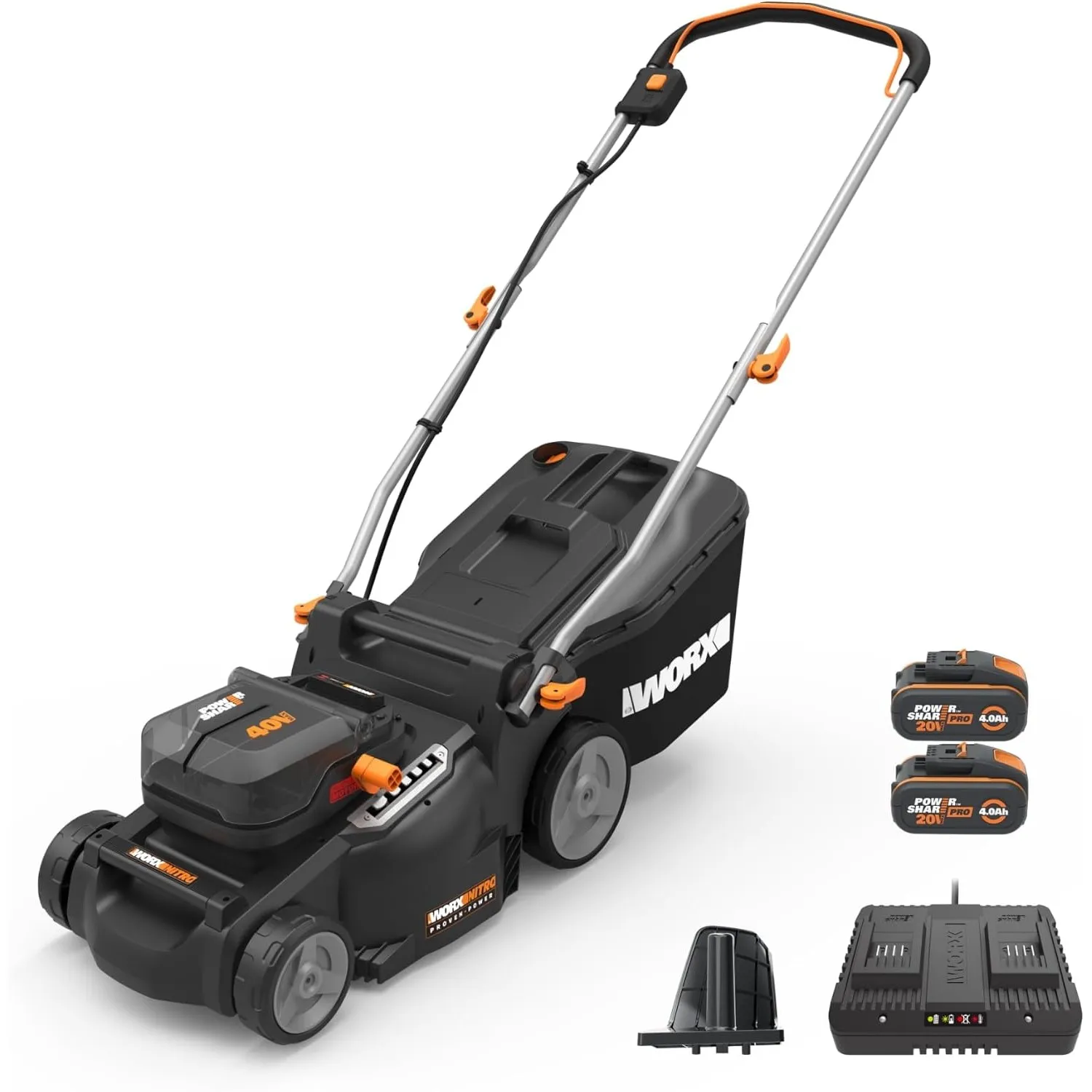 WORX WG737E Nitro Akku-Rasenmäher 40V(2x20V) - leistungsstarke bürstenloser Motor - 37cm Schnittbreite - 6 Schnitthöhen…