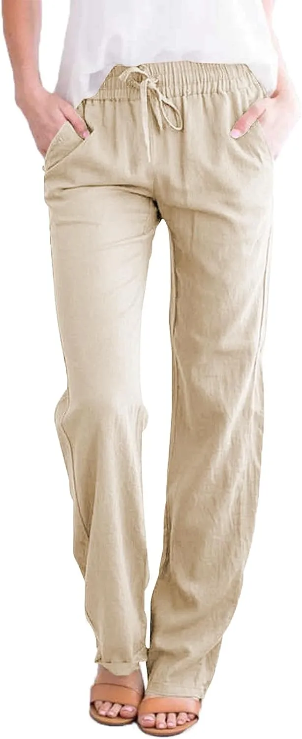 Tincini Leinenhose Damen Hose Sommer Musselin Leinen Hosen Stoffhose Einfarbig Freizeithose Gerade Geschnitten Strandho…