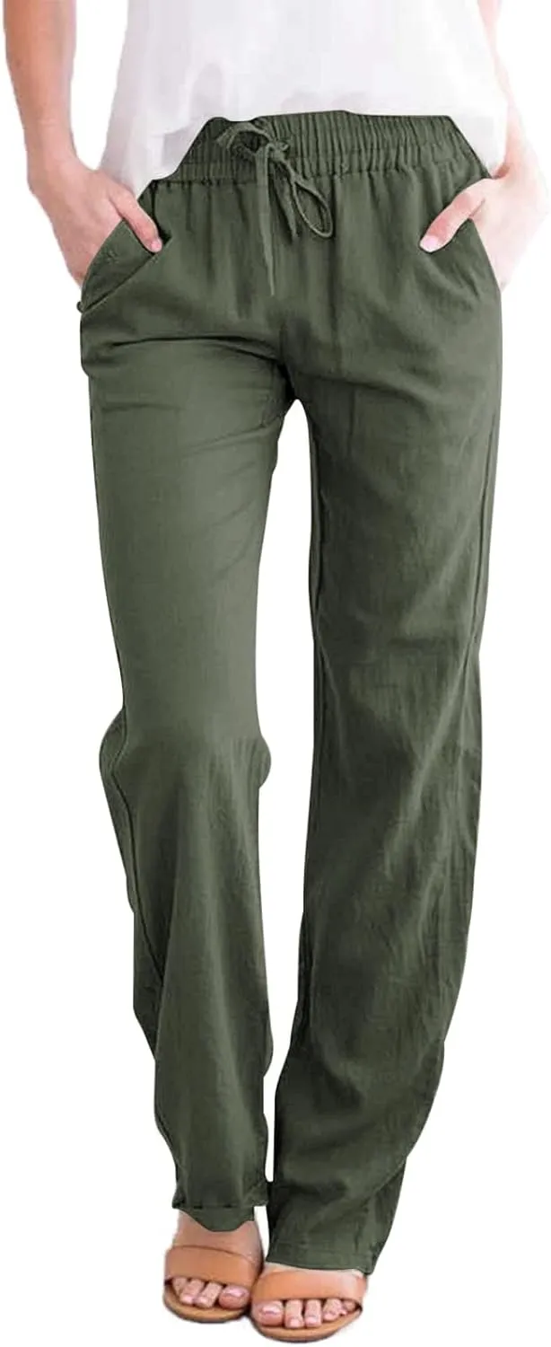 Tincini Leinenhose Damen Hose Sommer Musselin Leinen Hosen Stoffhose Einfarbig Freizeithose Gerade Geschnitten Strandho…