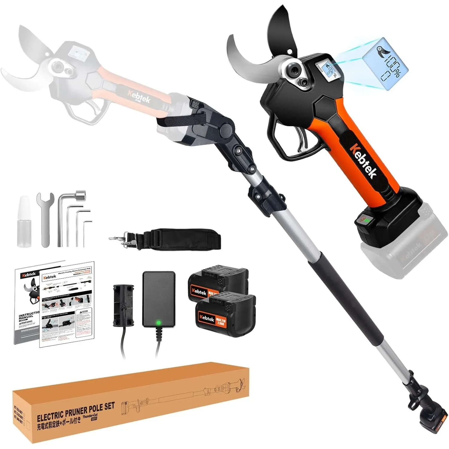 Kebtek Professionelle Astschere Teleskop akku 40MM Akku Gartenschere | KPRO 21V Elektrische Gartenschere mit akku 1,6Zo…