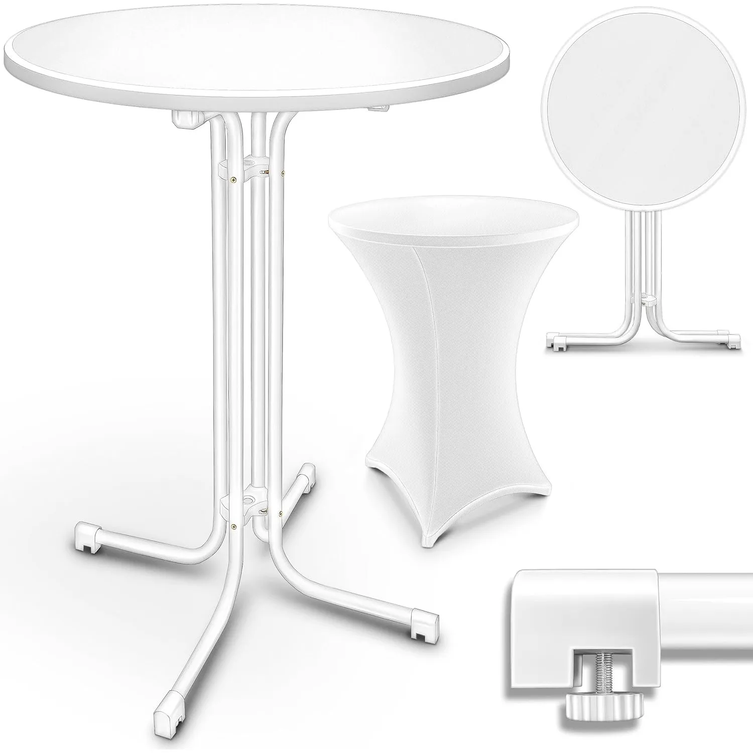 tillvex® Gastro Stehtisch klappbar 2er Set Ø80cm mit Husse FERTIG MONTIERT