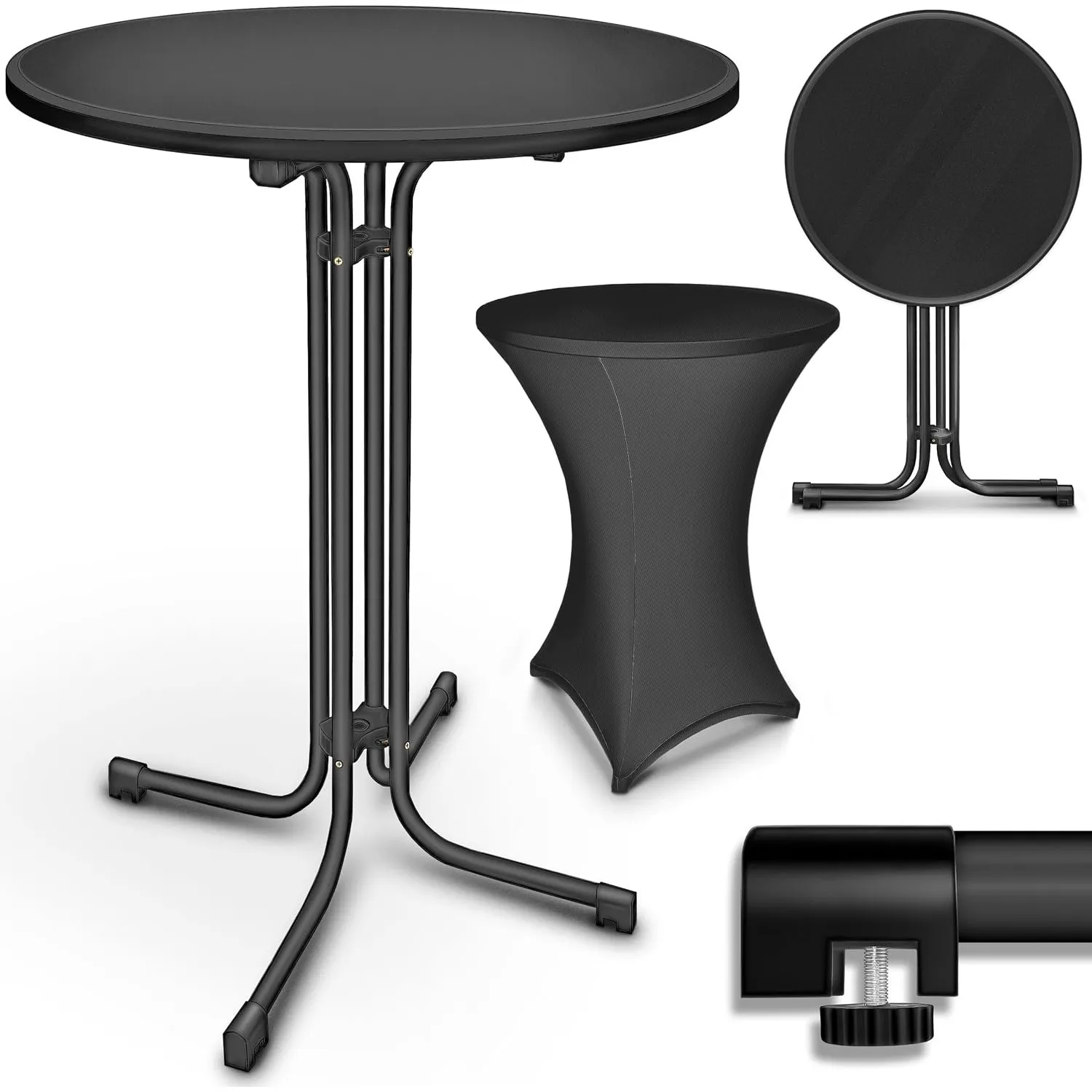 tillvex® Gastro Stehtisch klappbar 2er Set Ø60-80cm + Husse FERTIG MONTIERT
