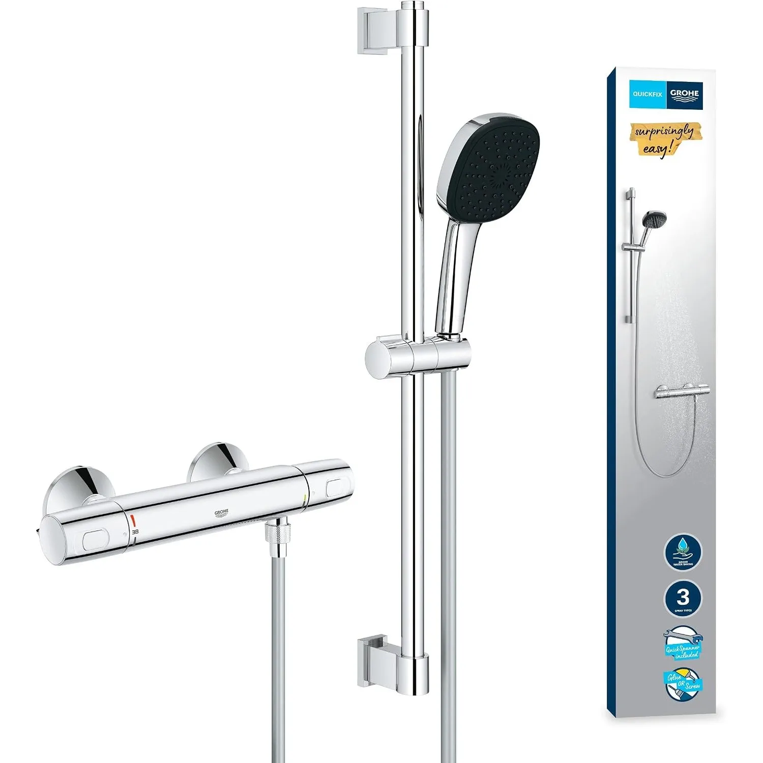 GROHE Precision Trend, Duschset mit Thermostat wassersparend, 8l pro Min (Duscharmatur hält Temperatur konstant, Duschk…
