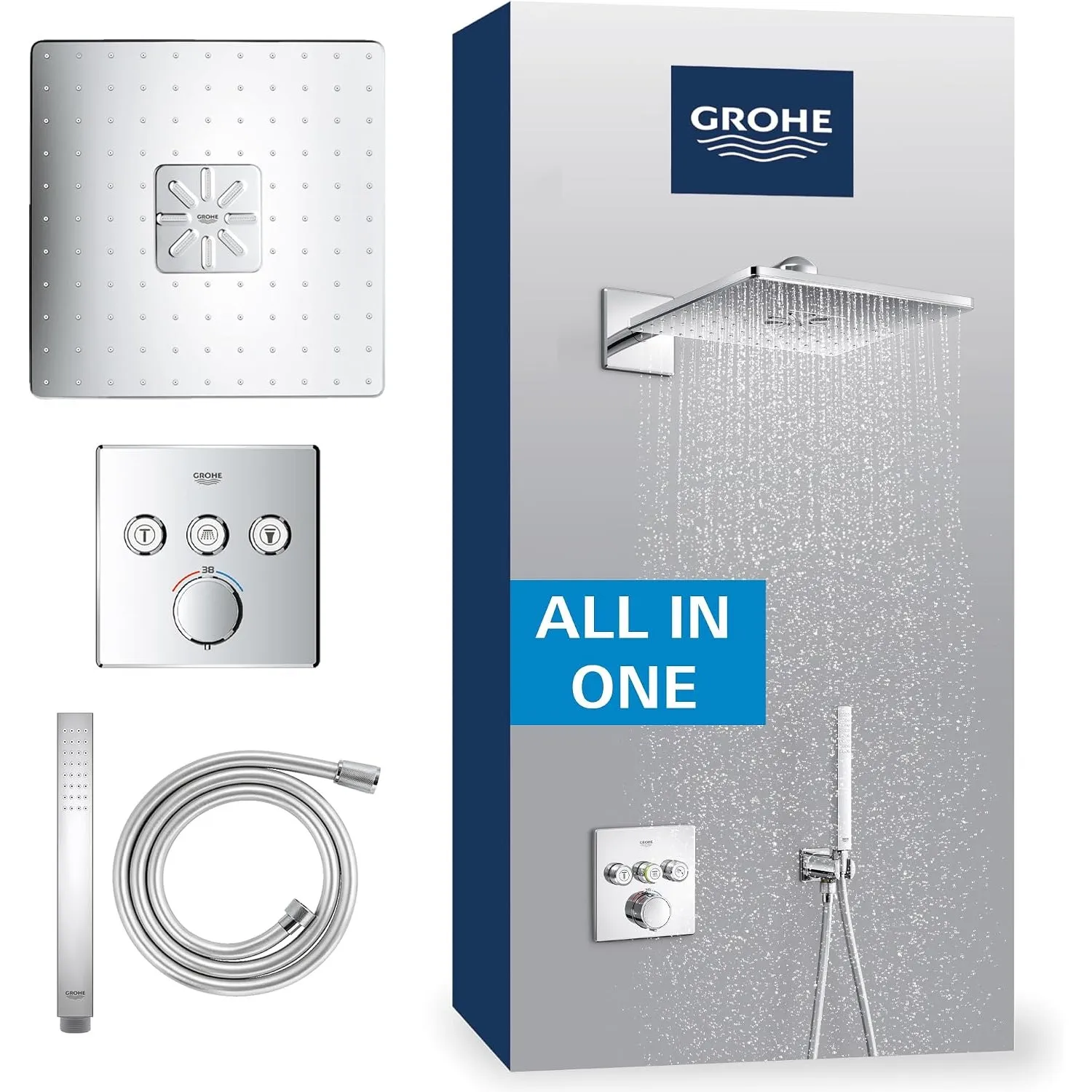 GROHE Precision SmartControl 310, Unterputz Duschsystem (31cm Regendusche mit Thermostat, Kopfbrause 2 Strahlarten, Dus…