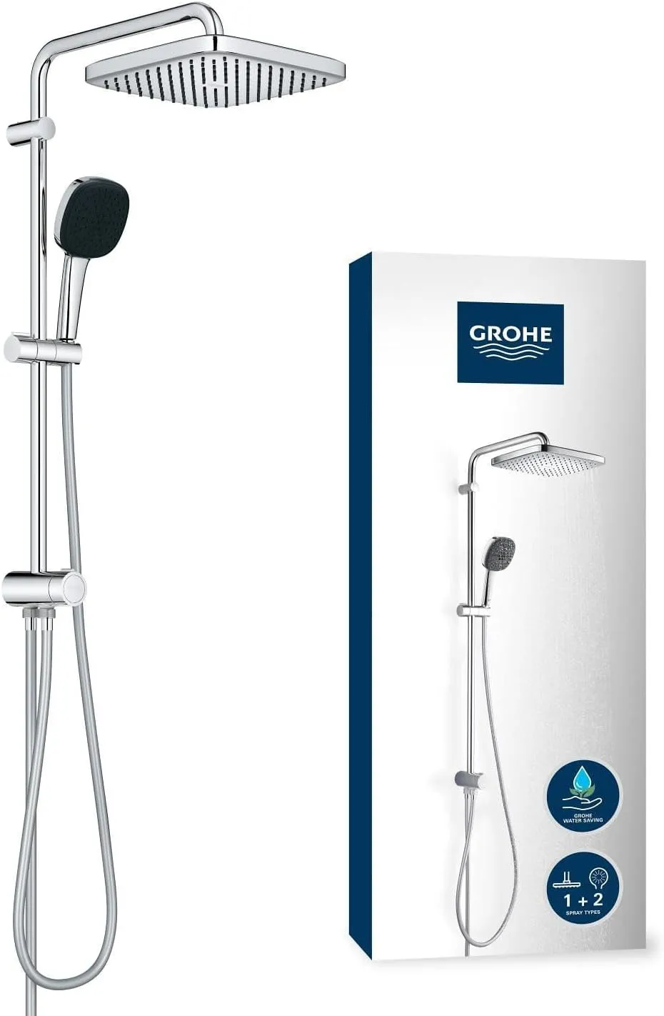 GROHE Vitalio 250, Duschset ohne Armatur, wassersparend, 8l pro Min (Regendusche für vorhandene Duscharmaturen, Duschko…