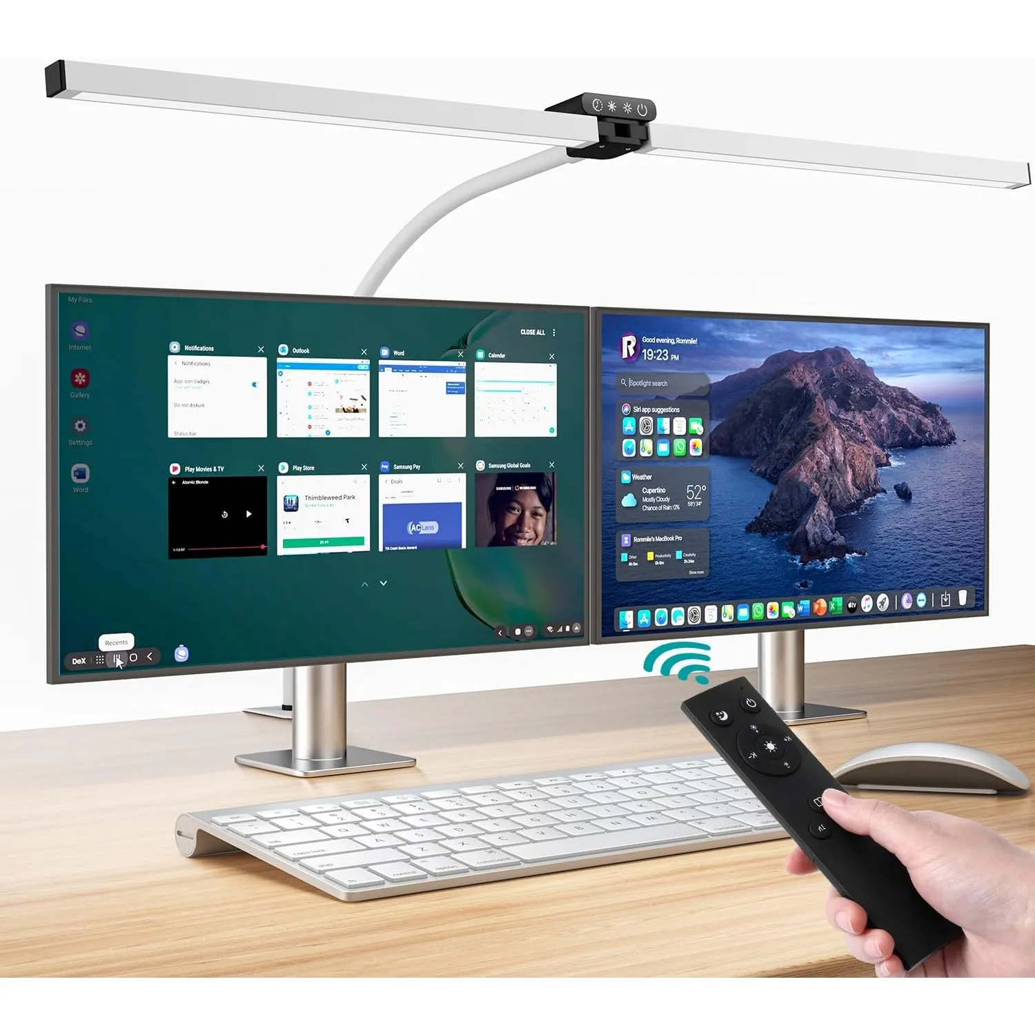 vatato Doppelkopf Schreibtischlampe LED, Dimmbar 24W 80CM Schreibtischlampe für Homeoffice, klemmbar Augenschutz Tagesl…