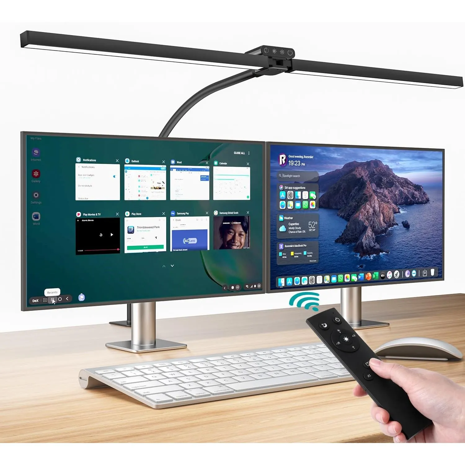 vatato Doppelkopf Schreibtischlampe LED, Dimmbar 24W 80CM Schreibtischlampe für Homeoffice, klemmbar Augenschutz Tagesl…