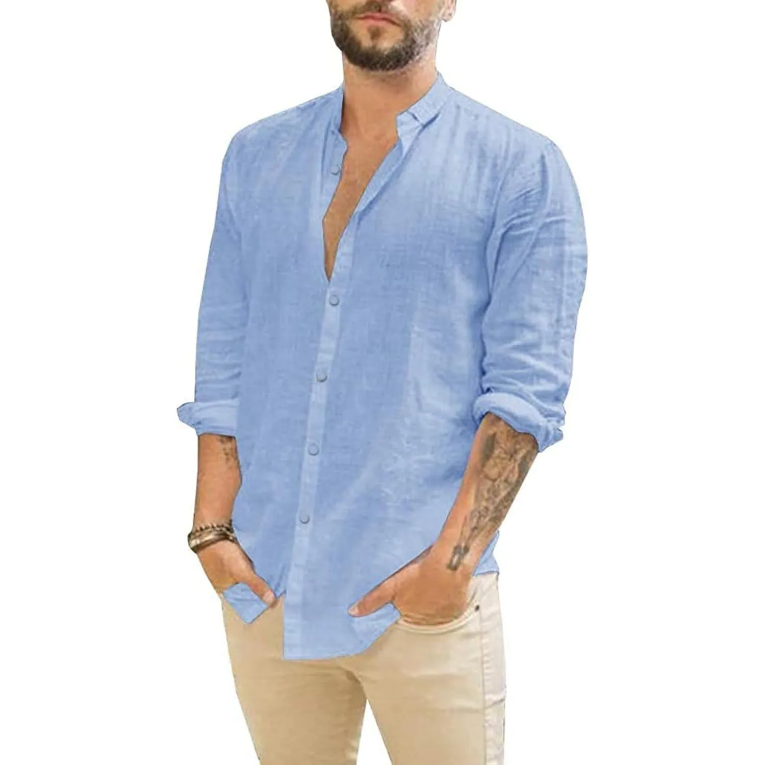 Friptspyg Leinenhemd Herren Hemd Langarm Baumwolle Leinen Hemden Button-Down Freizeithemden Casual Regular Fit Sommerhe…