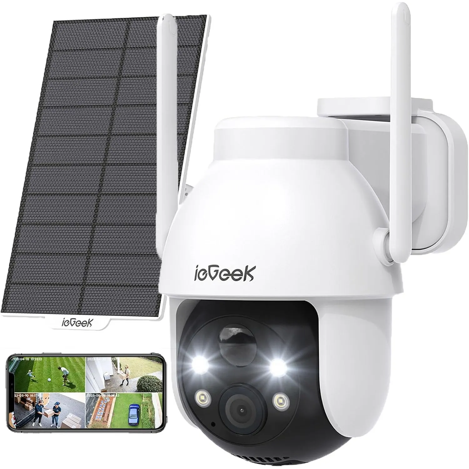 ieGeek 2K 3MP Überwachungskamera Aussen Solar, 360° PTZ Kamera Außen Akku | 2.4GHz Kabellos Überwachungskamera, Farb-Na…