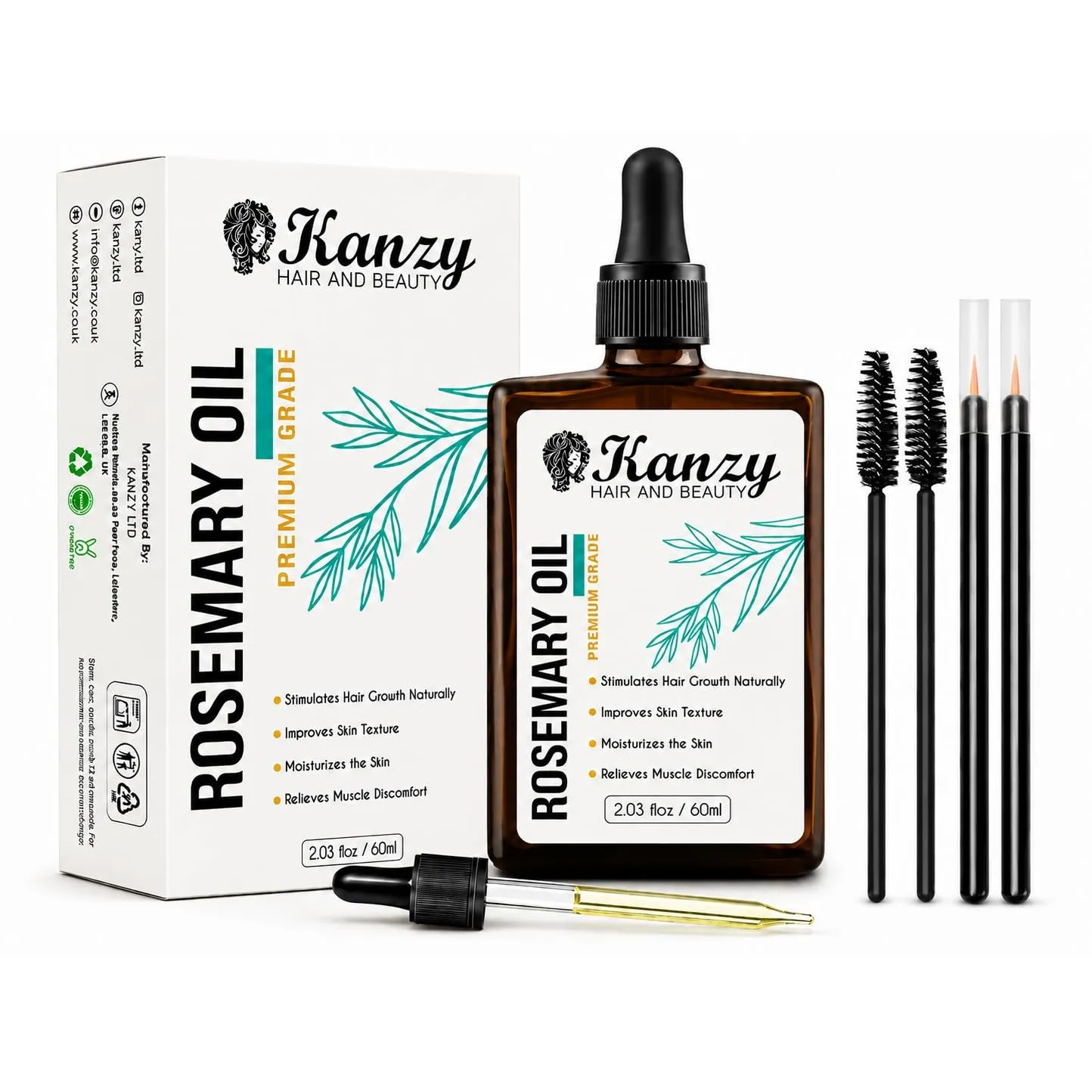 Kanzy Rosmarinöl für Haare 60ml Diluted Reines Rosmarin öl für Körper, Bart, Augenbrauen, Wimpern & Haarwachstum Sowie …