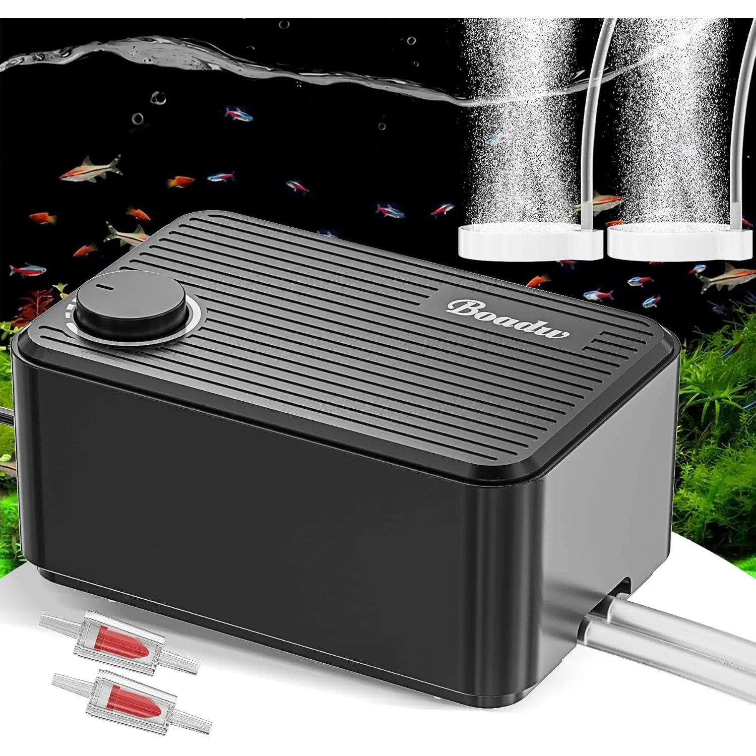 Aquarium Luftpumpe extrem leise, 2W/5W/8W Regelbare Sauerstoffpumpe Aquarium bis 100/400/ 600 Liter mit Aquarium Zubehö…