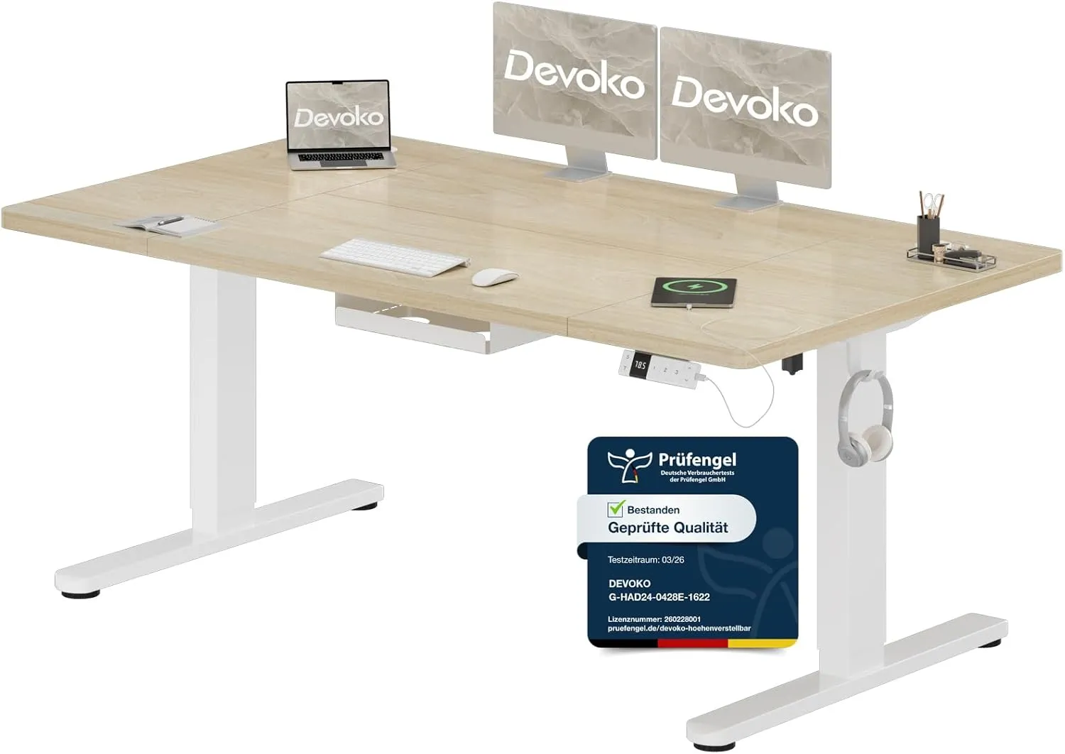 Devoko Höhenverstellbarer Schreibtisch 160x80cm mit Typ-C Ladeanschluss, Schreibtisch Höhenverstellbar Elektrisch, Mobi…