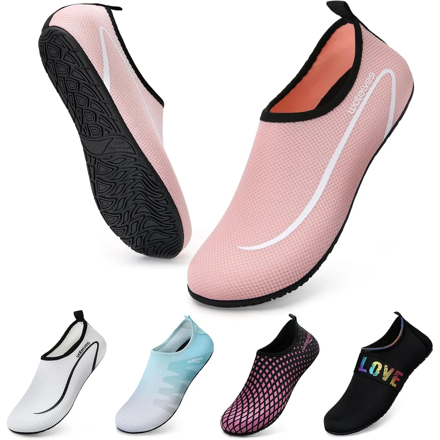 WateLves Wasserschuhe Badeschuhe Damen Herren Aquaschuhe Strandschuhe Schnell Trocknend Slip on Breathable Surfschuhe U…