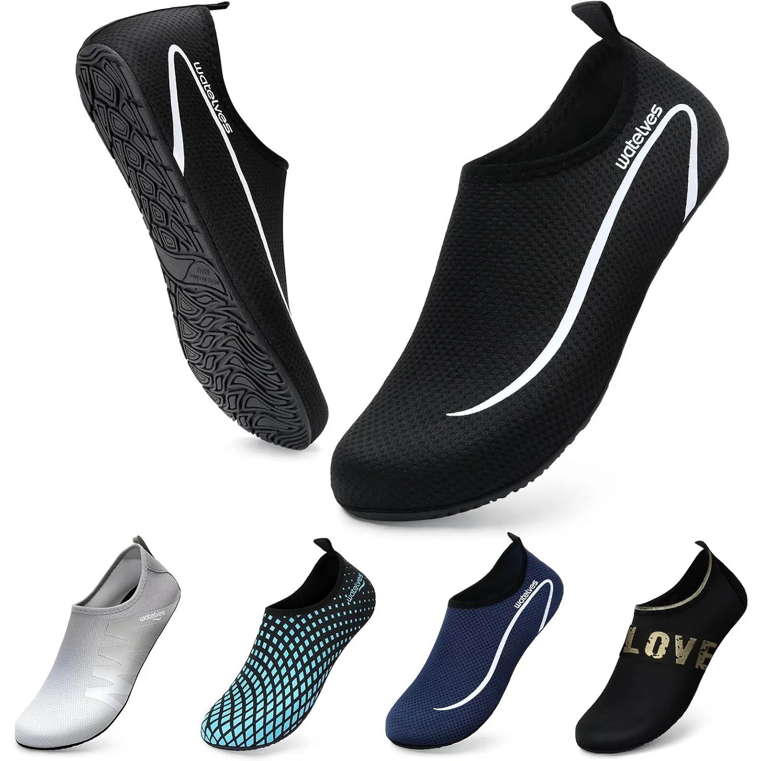 WateLves Wasserschuhe Badeschuhe Damen Herren Aquaschuhe Strandschuhe Schnell Trocknend Slip on Breathable Surfschuhe U…