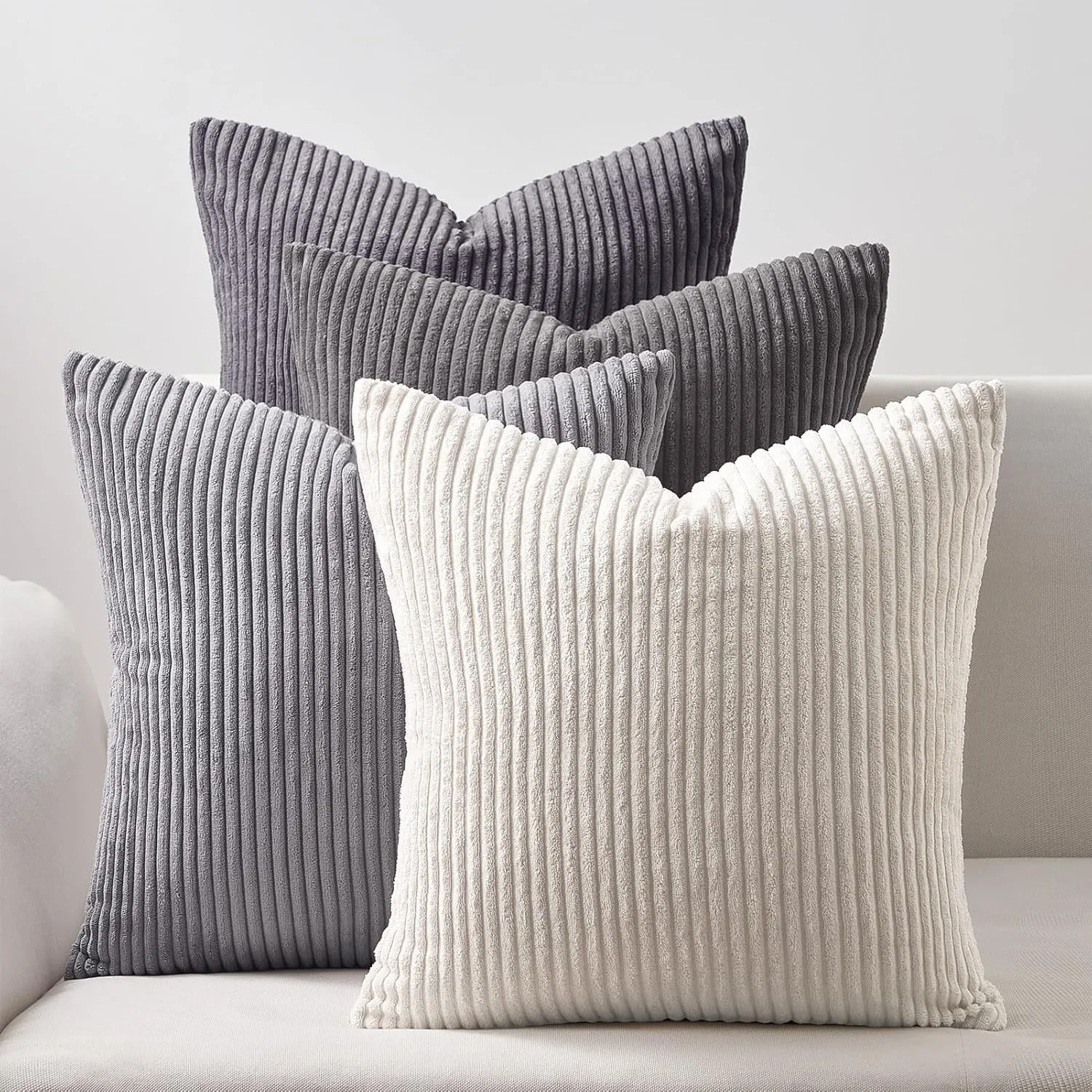 Topfinel Kissenbezug 60x60 cm Grau 4er Set Kordsamt Kissenbezüge Kissenhülle Dekokissenbezug Sofakissen Dekokissen deko…