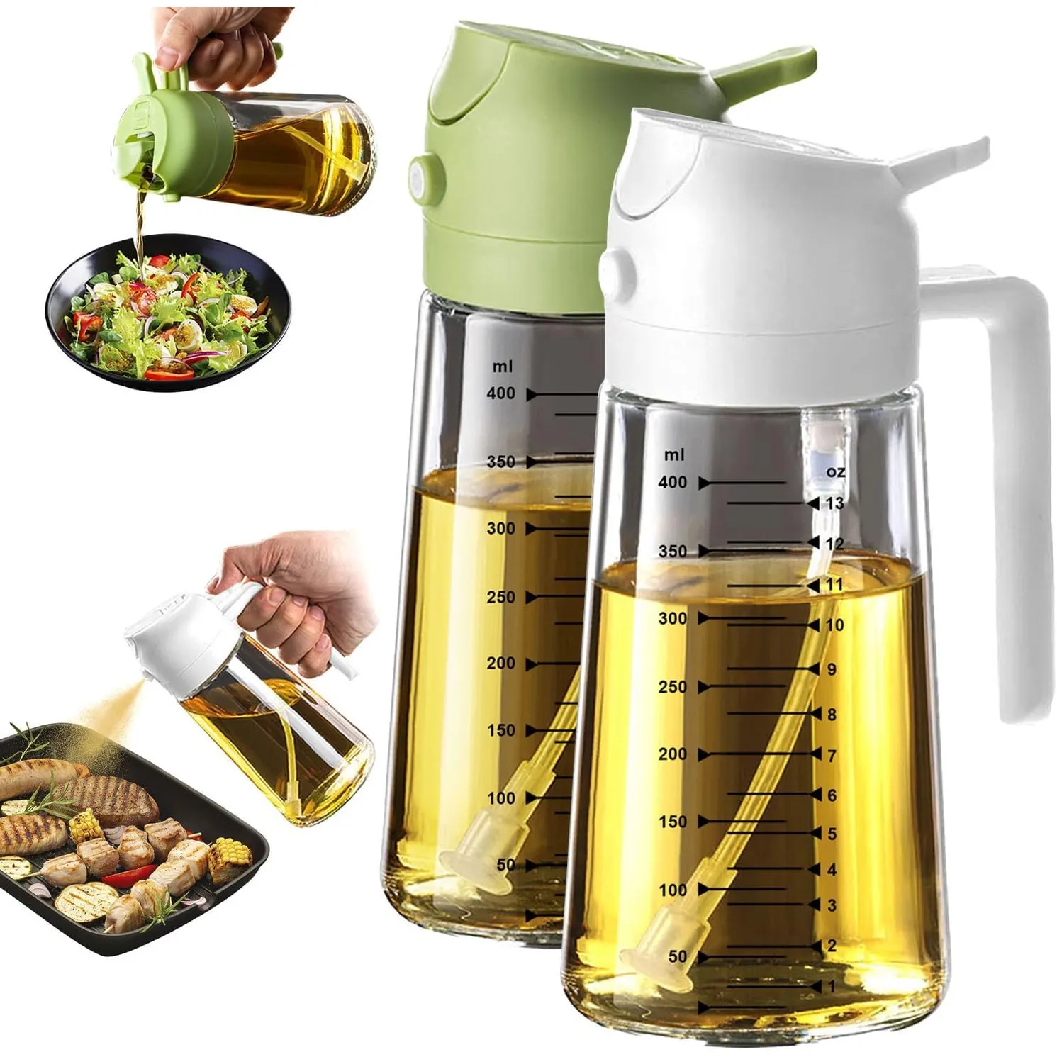 TrendPlain 16oz Ölsprüher für Speiseöl – 470ml Olivenöl Flasche – 2-in-1 Ölspender und Ölsprüher – Küchen Gadgets für K…