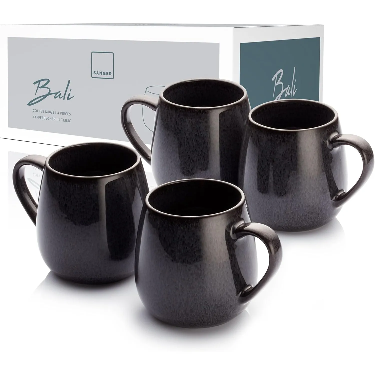 SÄNGER Tassen Set Bali 4 tlg, Kaffeetassen Set 4 Personen, Steingut Becher