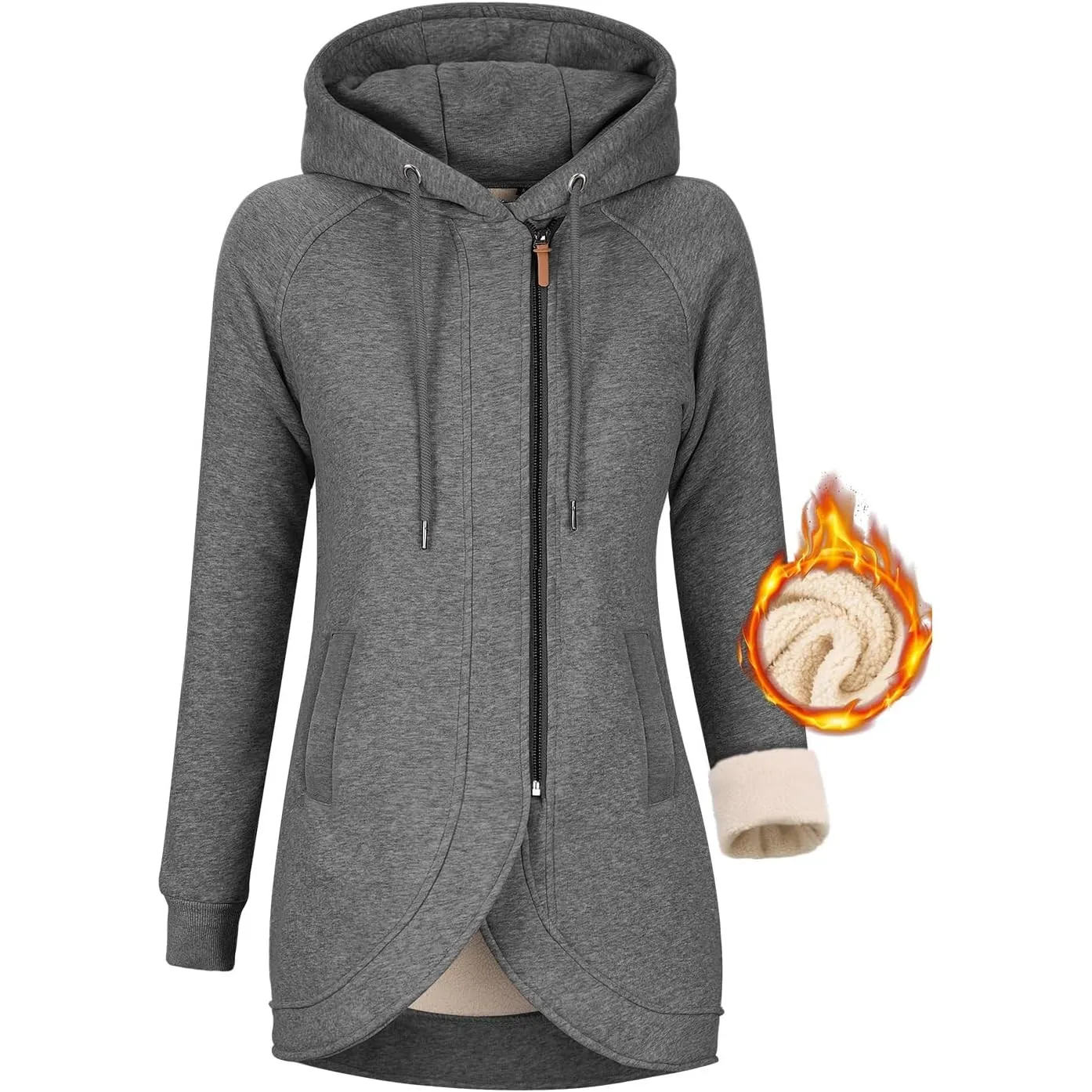 Voqeen Kapuzenpullover Damen Lange Zipper Hoodie Damen Sweatjacke Herbst Winter Jacke Pullovermit Fleecefutter