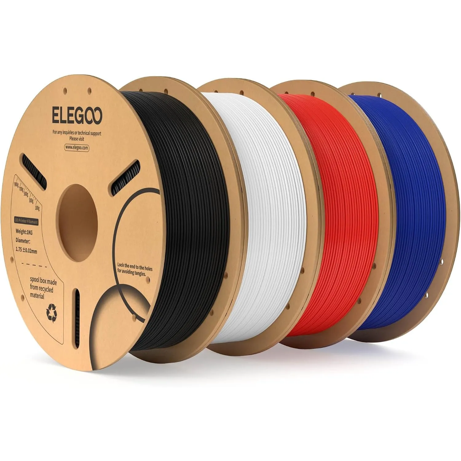 ELEGOO PLA Filament 1.75mm, 3D Drucker Filament Schwarz Weiß Rot Blau 4KG