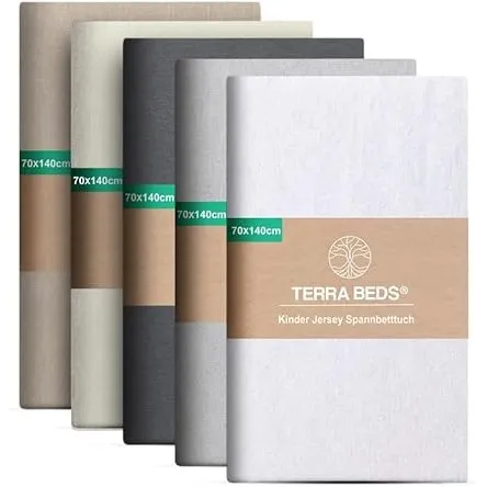 Terra Beds Premium Spannbettlaken 70x140 cm - 160g/m2-100% Hochwertiges Oeko-TEX Baumwoll Jersey Kinder Spannbetttuch –…