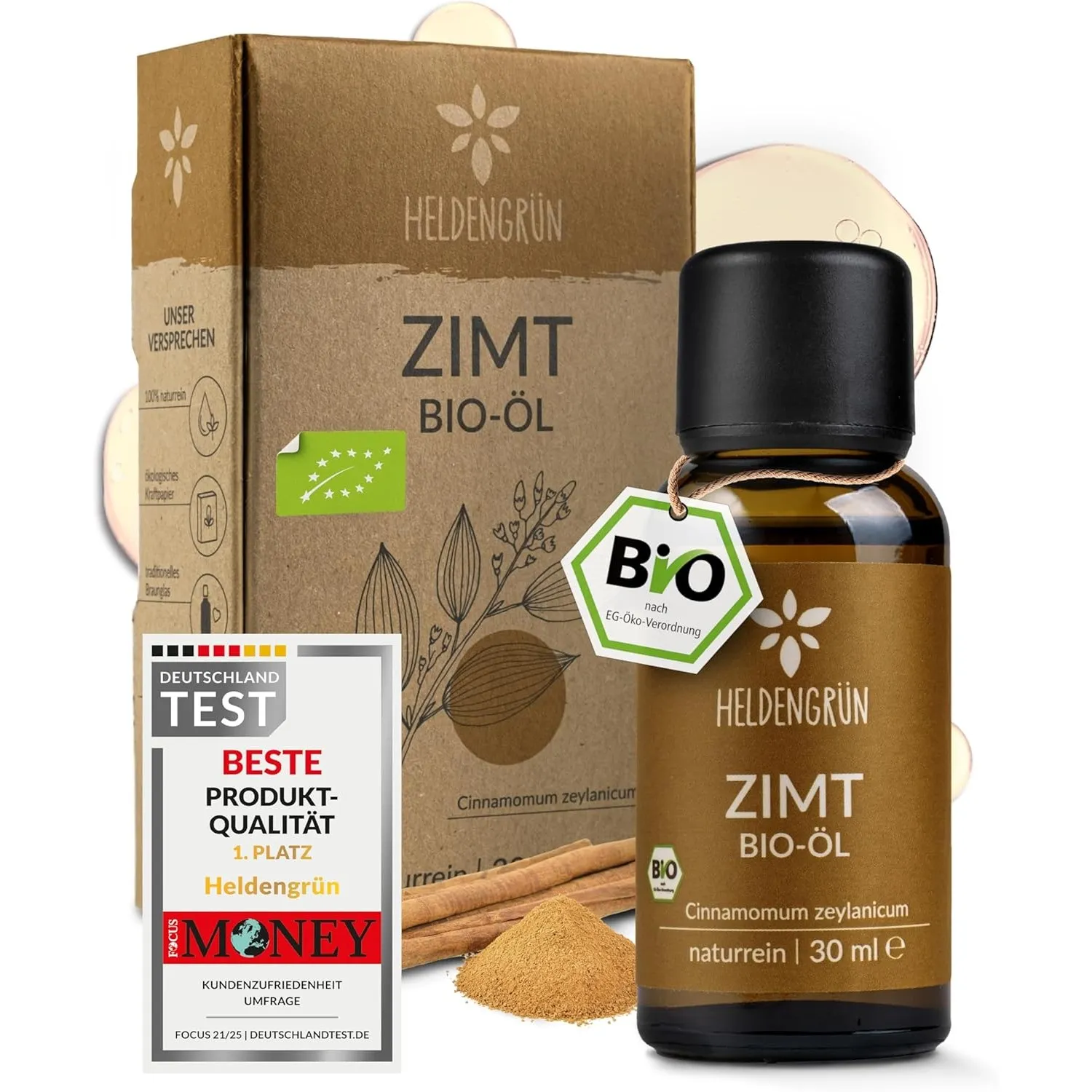 Heldengrün® BIO Zimtöl [100% NATURREIN] Ätherisches Öl 30 ml | Echter Ceylon-Zimt · warm, würzig & sinnlich · Bio-zerti…