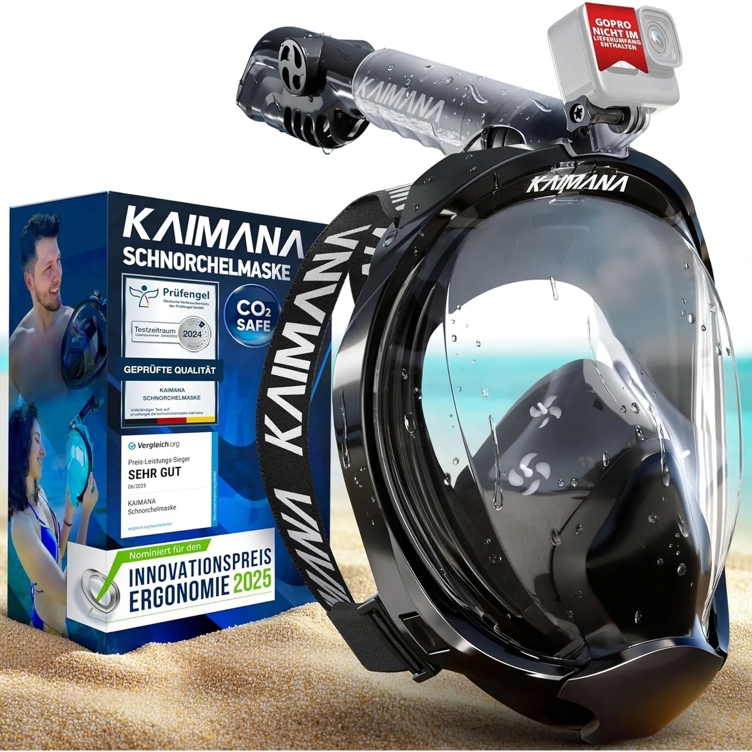 Die Preisgekrönte KAIMANA® Schnorchelmaske für Erwachsene & Kinder - absolut CO2 sicher - inkl. Tragetasche - Taucherma…