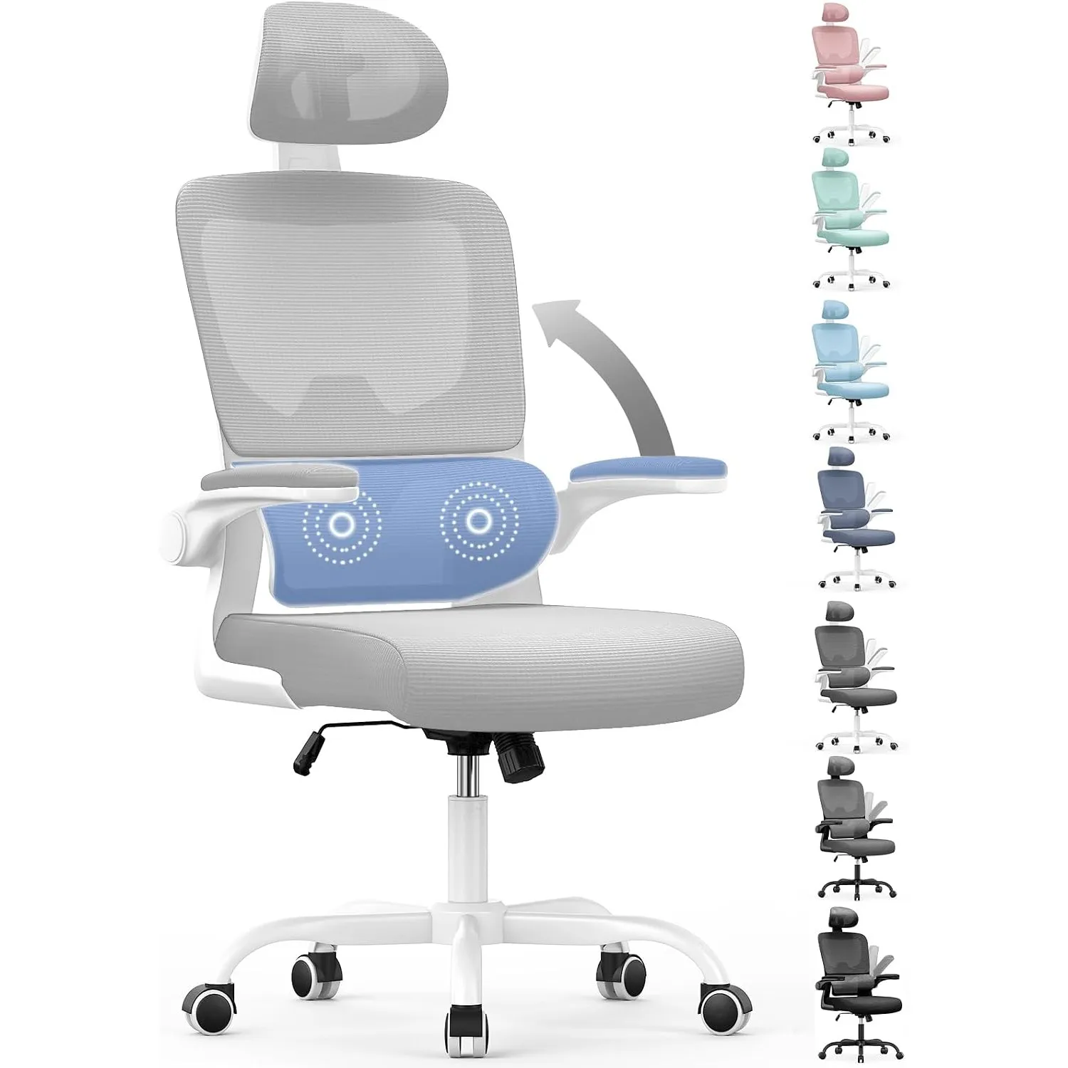 naspaluro Ergonomischer Bürodrehstuhl, Dynamischer Lendenstütze Hellgrau